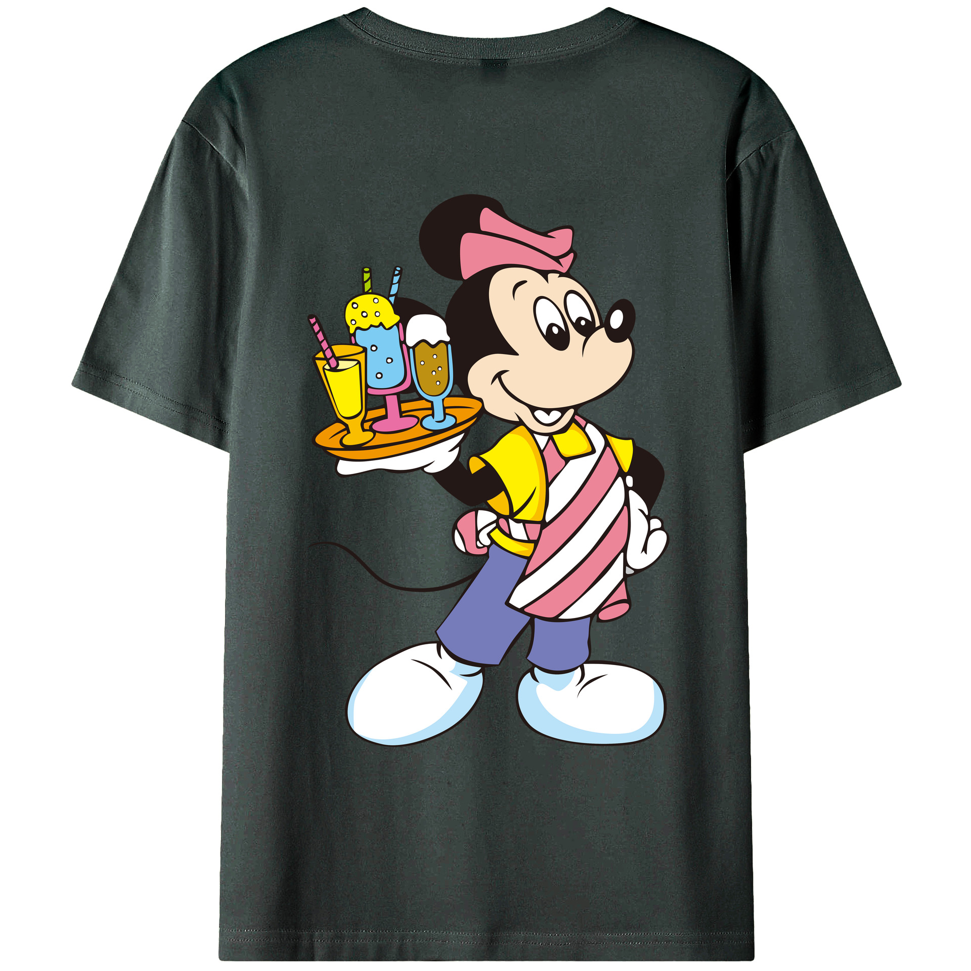 ミッキーマウス Mickey Mouse 綿100％ メンズ半袖Tシャツ（バックプリント） 通気性